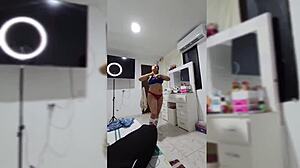 Whoa, pregnant Keilimar fucks wildly in red panties totally nude now!