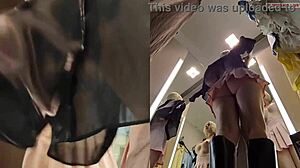 Holy shit! Hidden cam spies juicy blonde pussy in public changing room!