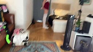 hot long legs blonde milf in uniform skirt handjobs big cock till he cums uncontrollably