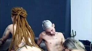 A fiery redhead dreadsitter rides my buddy while his wife sucks me off hard!