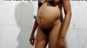 pregnant stepmom bathes unaware as stepson films her big natural tits ass