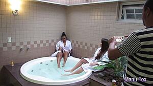 Big Tits Lesbian Alessandra Makes Manu Fox Squirt Hard Backstage