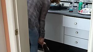 moaning 58yo mature spreads ass wants cum inside with jeans on during fisting play