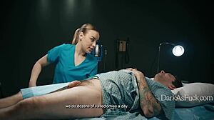 Demon Fucks Nurse Bent Over Hospital Bed Squirting Milk in Her Mouth