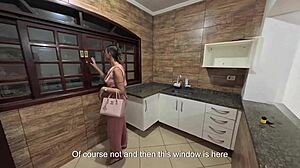 boss blackmails latina agent into kitchen blowjob and doggy anal