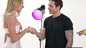 Skinny Blonde Addison Fills Tight Pussy with Monster Cock After Photoshoot