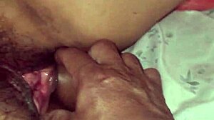 Brunette wife hairy beaver spread wide open teasing