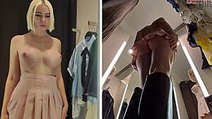 Holy shit! Hidden cam spies juicy blonde pussy in public changing room!