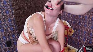 Gagging BDSM Teen Deep Throats Massive Cock with Choking Submission