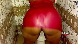 Chubby ebony girl rides stepbro's big cock post-bathroom fun hard