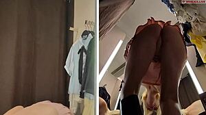 Holy shit! Hidden cam spies juicy blonde pussy in public changing room!
