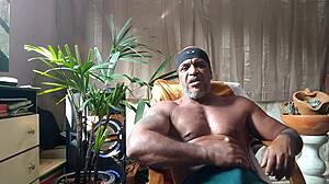 brazilian daddy bear strokes his fat hairy monster cock solo