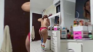 Whoa, pregnant Keilimar fucks wildly in red panties totally nude now!