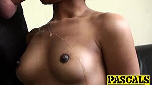 cute ebony babe sade rose deepthroats then rides pascal's big hard cock hard