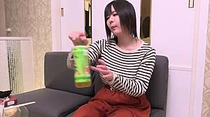 My first toy buzzes my virgin Japanese otaku pussy good