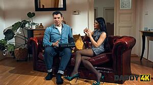 daddy4k my slutty gf with small tits shaved pussy fucked my stepdad in heels stockings cheating