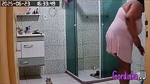 Hidden cam catches busty bikini-marked stepmom tidying house