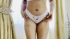 hot blonde's big tits bounce in white lingerie during intense ass spanking