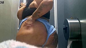 Mary Jhuana Sweaty Post-Workout Bathroom Flashing Big Tits and Pierced Nipples