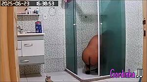 Hidden cam catches busty bikini-marked stepmom tidying house