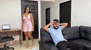 stepbro's best friend sneaks in for juicy creampie fuck on parents couch 😈