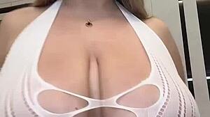 hey, this milf wife with huge real tits craves two cocks on her nipples