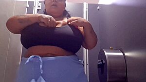 Mary Jhuana Sweaty Post-Workout Bathroom Flashing Big Tits and Pierced Nipples