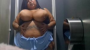 Mary Jhuana Sweaty Post-Workout Bathroom Flashing Big Tits and Pierced Nipples