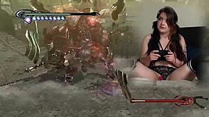 sexy bimbo gamer in pigtails masturbates with lovense vibrator