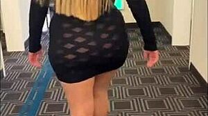 Latina whore in see-through dress sucks cock in hotel public spots