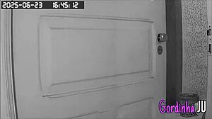 Hidden cam catches busty bikini-marked stepmom tidying house