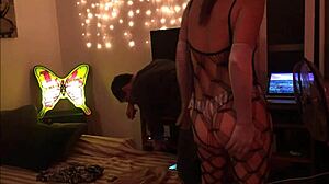 blonde in corset garters stockings geared up for group fuck party