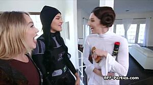 horny cosplay girlfriends turn party into fourway toy bang