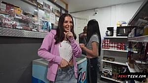 sneaking wild public sex in grocery store with cute pervteen flashing big ass riding monster cock