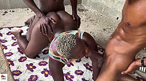 Threesome Big Black Cock Overstretches Swollen Ebony Pussy Gaping