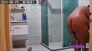 Hidden cam catches busty bikini-marked stepmom tidying house