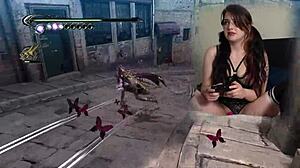 sexy bimbo gamer in pigtails masturbates with lovense vibrator