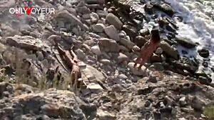 stranger fucks horny voyeur chick right on public beach