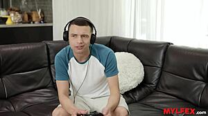 i spot my stepdads busty secretary getting messy in the garage