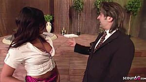 Rich stranger pays to roughly fuck street teen's tight pussy with monster cock