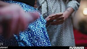 Futa lesbian trio erupts with growing cocks flooding latina's mouth