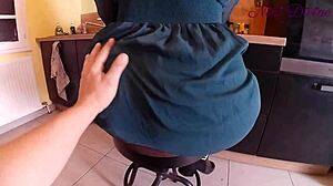 generous big-pantied housewife bends over kitchen counter for fat cock pounding