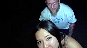 Girlfriend deepthroats on beach then pussy licked public