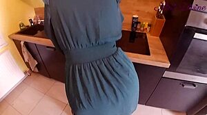 generous big-pantied housewife bends over kitchen counter for fat cock pounding