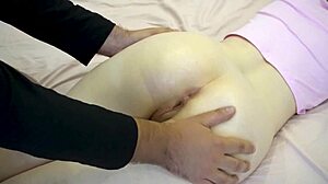 damn this first timer babe on bed takes buttplug then deep anal fingering stretch