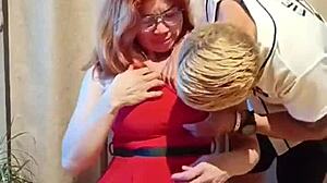 hot teacher in short red dress shows swollen pussy then we fuck hard