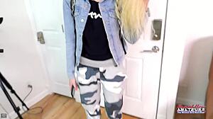 skinny blonde sassy feels wild desire sucking cock then taking pussy pounding