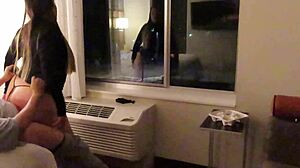 Latina whore in see-through dress sucks cock in hotel public spots