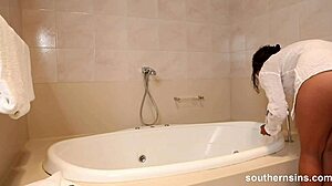 Hairy Australian Ruby Masturbates Natural Tits Wet in Bathtub to Climax