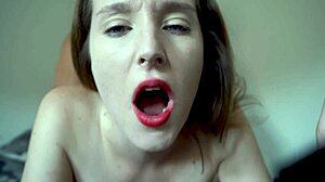 Red Lipstick Brunette's POV Blowjob Ends in Tight Creampie Explosion